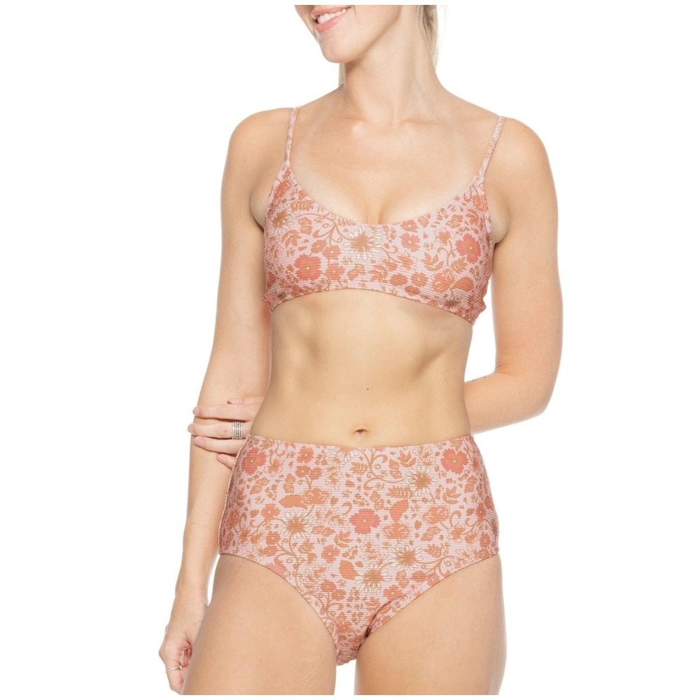 Billabong Retro Rise Rib Bikini Set XL Pink Floral NEW High Waisted BL002257